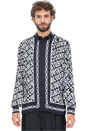 VERSACE Koszule, Mężczyzna, Wielobarwność, S, Elegancka Koszula Męska z Gotyckim Nadrukiem