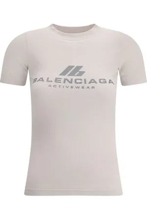 Balenciaga Koszulki, Kobieta, Beżowy, M, Len, Monogramowa Bawełniana Koszulka