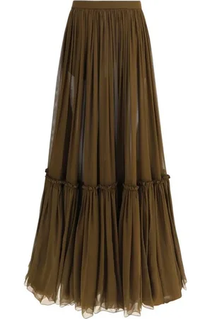 Saint Laurent Spódnice, Kobieta, brązowy, M, Falbana Jedwabna Długa Spódnica
