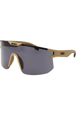 HUGO BOSS Akcesoria, Mężczyzna, Beżowy, ONE SIZE, Beżowe Męskie Sportowe Okulary Przeciwsłoneczne Szare Soczewki