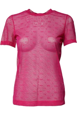 Dolce & Gabbana Koszulki, Kobieta, Różowy, S, Nylon, Różowy Nylon Przezroczysty Top z Krótkimi Rękawami