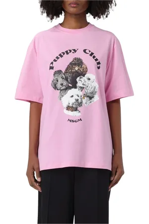 Msgm Koszulki, Kobieta, Różowy, L, Graficzny T-shirt Klub Szczeniąt Krótkie Rękawy