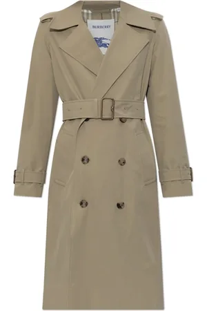 Burberry Płaszcze, Kobieta, Zielony, S, Bawełna, Dwurzędowy trencz Gabardine