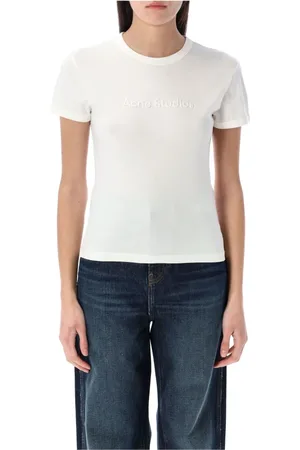 Acne Studios Koszulki, Kobieta, Biały, M, Bawełna, Koszulka Etza Print
