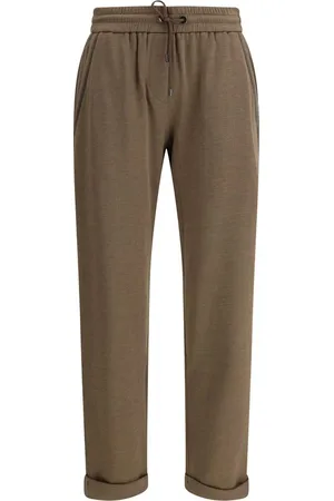 Brunello Cucinelli Spodnie, Kobieta, brązowy, M, Elegant Embellished Cotton Pants