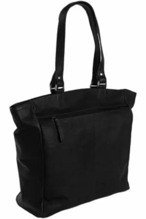 Chesterfield Torebki, Kobieta, Czarny, ONE SIZE, Czarna skórzana torba shopper z przegródką na laptopa