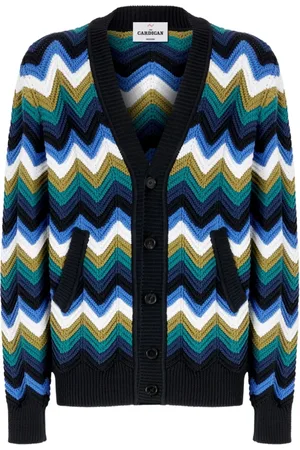 Missoni Swetry, Mężczyzna, Niebieski, L, Niebieski Sweter Rozpinany Cardigan