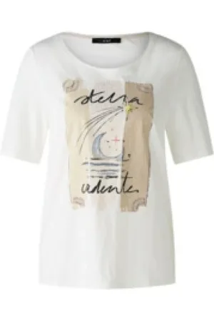 Oui Koszulki, Kobieta, Biały, XS, Klasyczny T-shirt z okrągłym dekoltem dla kobiet