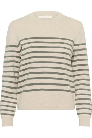INWEAR Swetry, Kobieta, Beżowy, S, Bawełna, Pasiasty bawełniany sweter wkładany przez głowę