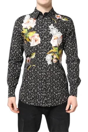 Dolce & Gabbana Koszule, Mężczyzna, Czarny, L, Czarna Złota Haftowanie Formalna Koszula