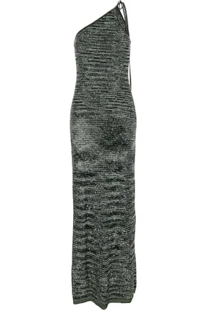 Missoni Sukienki, Kobieta, Szary, S, Metallic One-Shoulder Sequin Długa Sukienka