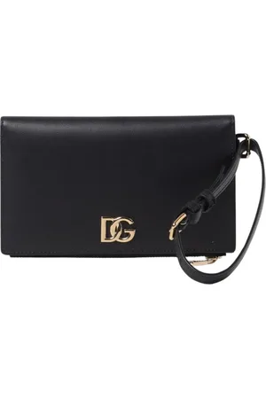 Dolce & Gabbana Akcesoria, Kobieta, Czarny, ONE SIZE, Czarna Skórzana Portmonetka z Paskiem na Rękę