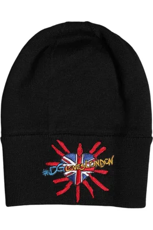 Dolce & Gabbana Akcesoria, unisex, Czarny, ONE SIZE, Czarna Zrobiona na Drutach Czapka Beanie Dgloveslondon