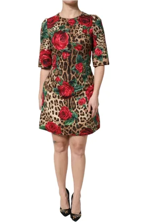 Dolce & Gabbana Sukienki, Kobieta, Wielobarwność, S, Mini Sukienka Leopard Róża