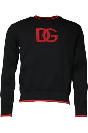 Dolce & Gabbana Swetry, Mężczyzna, Czarny, L, Nylon, Bluza z logo Sweter Czarno Czerwony