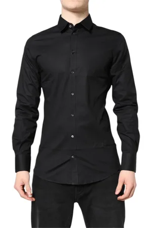 Dolce & Gabbana Koszule, Mężczyzna, Czarny, S, Czarna Złota Bawełniana Koszula