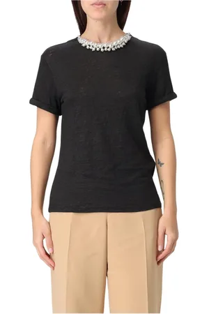 ZIMMERMANN Koszulki, Kobieta, Czarny, M, Koralikowy T-shirt z lnu