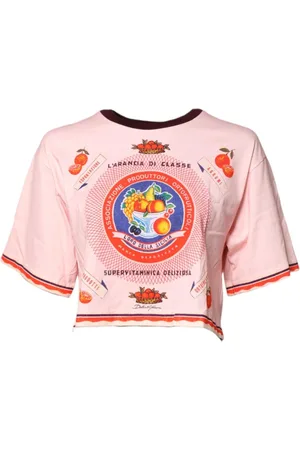 Dolce & Gabbana Koszulki, Kobieta, Różowy, XS, Różowy Krótki Top z Logo