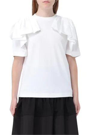 Alexander McQueen Koszulki, Kobieta, Biały, 2XS, Elegancka Biała Koszulka z Marszczeniem