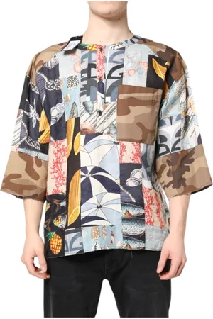 Dolce & Gabbana Koszule, Mężczyzna, Wielobarwność, M, Koszula Casual z Patchworkiem i Krótkimi Rękawami
