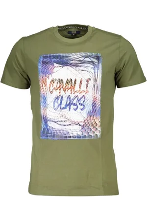 Roberto Cavalli Koszulki, Mężczyzna, Zielony, M, Statement Print Bawełniany T-shirt