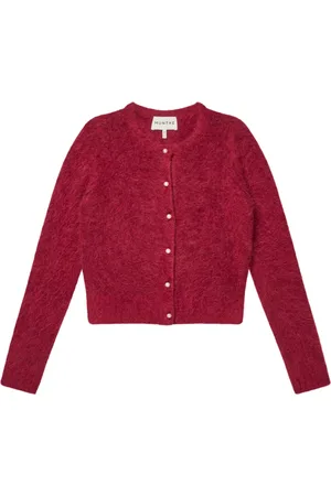 Munthe Swetry, Kobieta, Czerwony, M, Elegancki Bordeaux Kardigan z Perłowymi Guzikami
