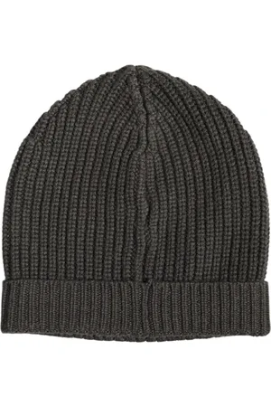 Dolce & Gabbana Akcesoria, unisex, Zielony, ONE SIZE, Kaszmir, Ciemnoszary Kaszmirowy Dzianinowy Beanie Czapka