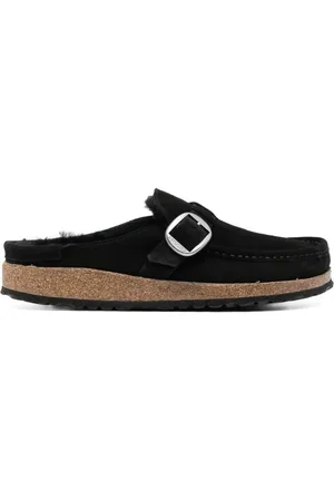 Birkenstock Buty, Kobieta, Czarny, 36 EU, Czarne Kapcie Shearlingowe dla Kobiet