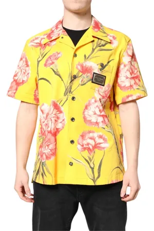Dolce & Gabbana Koszule, Mężczyzna, Żółty, M, Żółta Kwiatowa Męska Koszula Casual