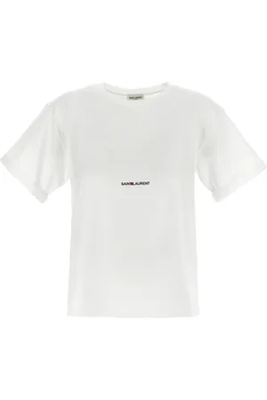 Saint Laurent Koszulki, Kobieta, Biały, S, Biała Bawełniana Koszulka z Logo