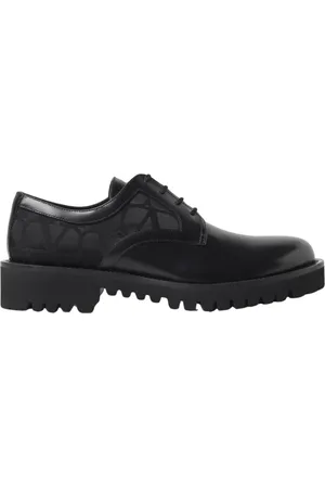 VALENTINO GARAVANI Buty, Mężczyzna, Czarny, 40 EU, Len, Klasyczne Czarne Buty Brogue Derby