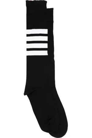 Thom Browne Bielizna, Kobieta, Czarny, ONE SIZE, Bawełna, Lekkie bawełniane skarpety z 4 paskami