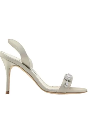 Manolo Blahnik Buty, Kobieta, Beżowy, 36 EU, Jedwabne sandały ozdobione klejnotami na szpilce