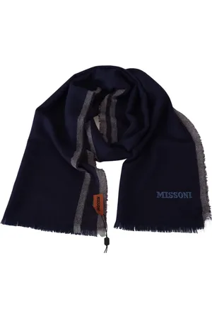 Missoni Akcesoria, Mężczyzna, Niebieski, ONE SIZE, Wełna, Autentyczny wełniany szal z paskami