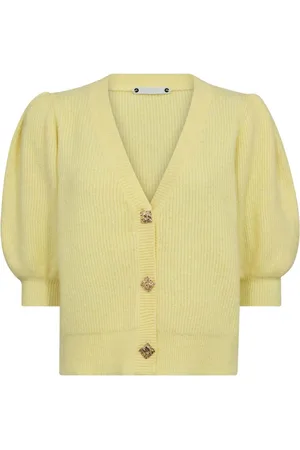 Co`Couture Swetry, Kobieta, Żółty, XS, Żółty Kardigan z Pufowymi Rękawami