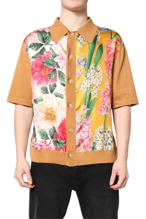 Dolce & Gabbana Koszule, Mężczyzna, Wielobarwność, M, Brązowy Kwiatowy Polo
