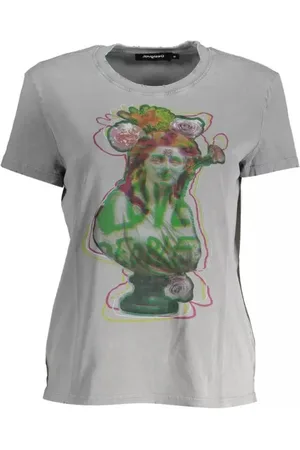 Desigual Koszulki, Kobieta, Szary, XL, Elegancka Szara Koszulka z Nadrukiem