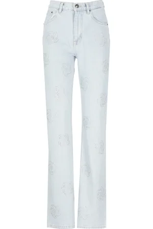 ROTATE Jeansy, Kobieta, Niebieski, W27, Denim, Jasnoniebieskie Jeansyy z Bawełny z Szczegółami Strass