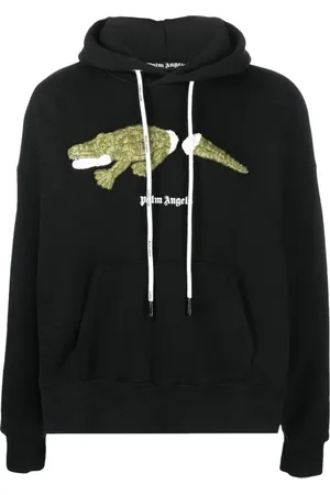 Palm Angels Bluzy, Mężczyzna, Czarny, M, Len, Czarny Krokodyl Bluza z Kapturem