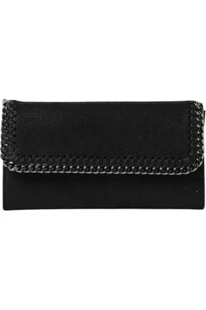 Stella McCartney Akcesoria, Kobieta, Czarny, ONE SIZE, Czarna Portmonetka z Ozdobną Linką Dla Kobiety