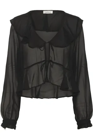 Soaked in Luxury Bluzki, Kobieta, Czarny, S, Poliester, Elegancka Czarna Bluzka z Falbanami