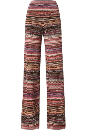 Missoni Spodnie, Kobieta, Wielobarwność, S, Brązowe Spodnie Dzianinowe Ze Żebrowanym Pasem