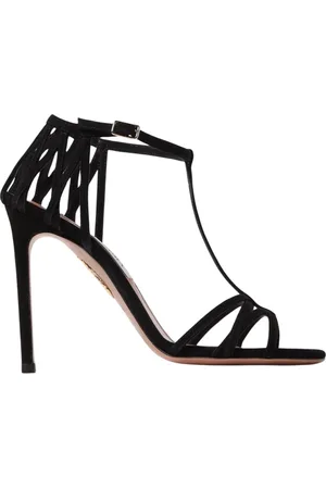 Aquazzura Buty, Kobieta, Czarny, 36 EU, Zamsz, Czarne Szpilki Sandałki z Paskiem