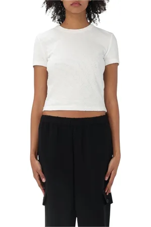 Alexander Wang Koszulki, Kobieta, Biały, M, Czarny crop top z wytłoczonym logo