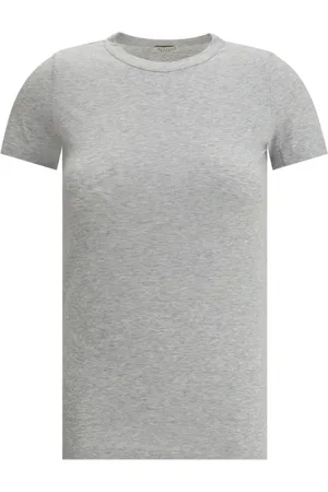 Brunello Cucinelli Koszulki, Kobieta, Szary, M, Monochromatyczny T-shirt z ściągaczem na szyi