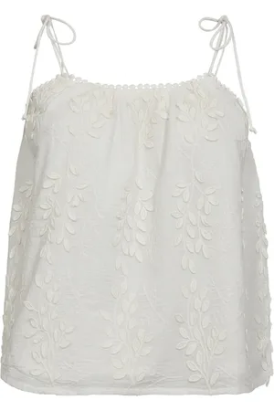 Co`Couture Koszulki, Kobieta, Biały, L, Bawełna, Kobiecy Kwiatowy Top Singlet Off