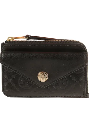 Tory Burch Akcesoria, Kobieta, Czarny, ONE SIZE, Czarna Skórzana Monogramowa Portmonetka na Karty