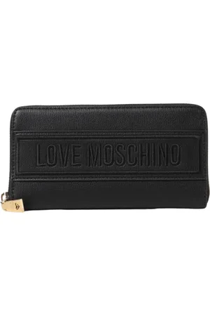 Moschino Akcesoria, Kobieta, Czarny, ONE SIZE, Portfel z tłoczonym logo i zamkiem błyskawicznym