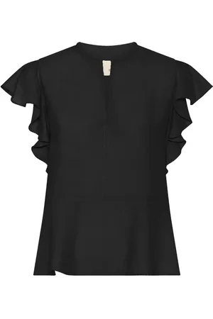 Heartmade Bluzki, Kobieta, Czarny, 2XL, Kobiecy Top z Falbanowymi Rękawami