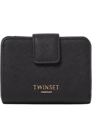 Twin-Set Akcesoria, Kobieta, Czarny, ONE SIZE, Czarna Portmonetka Trifold Zapięcie na zatrzask